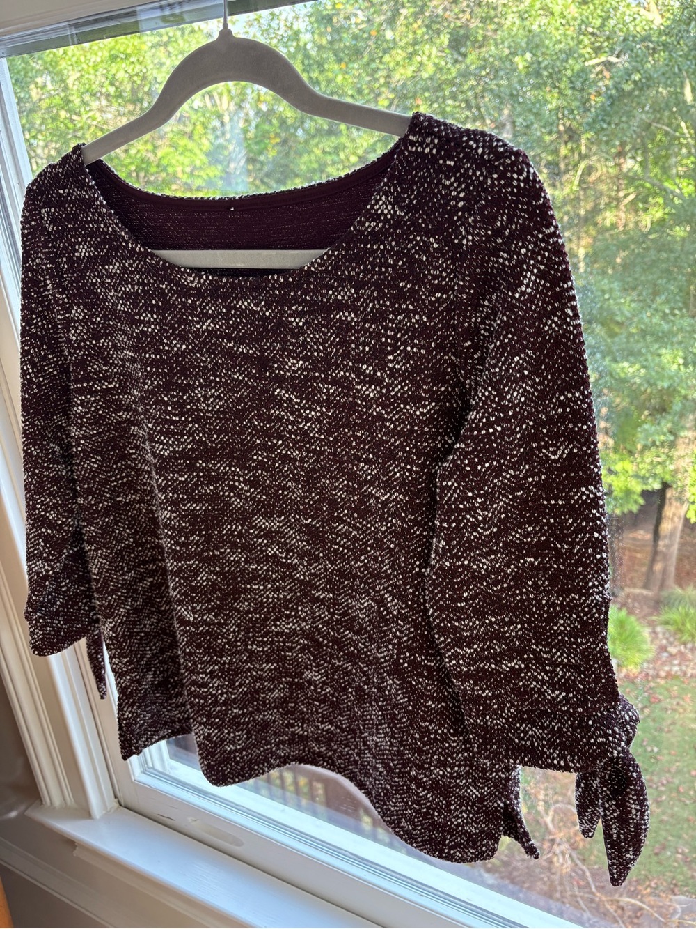 7th Avenue New York & Co Women’s Marled Plum Knit Sweater with Tie Cuffs